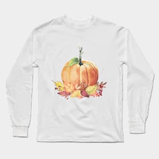 Fall pumpkin and leaves. Fresh farm pumpkin. Long Sleeve T-Shirt